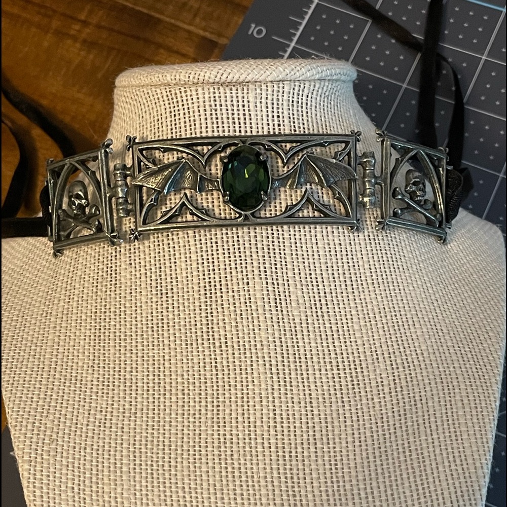 Antique silver tone Alchemy Gothic tie necklace